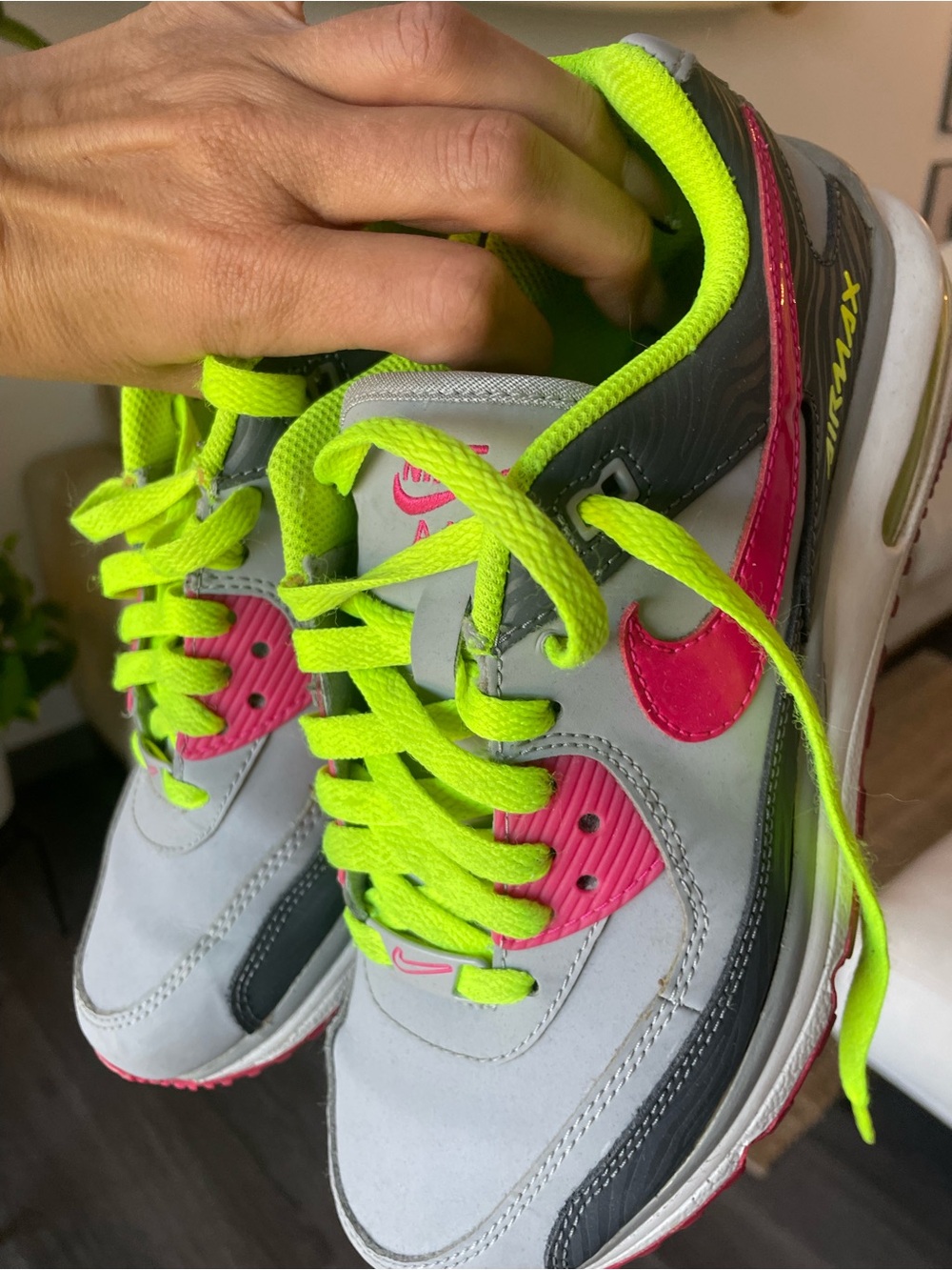 Nike Women’s Gray Sneakers with Neon Pink & Volt Accents fits like 7.5 woman